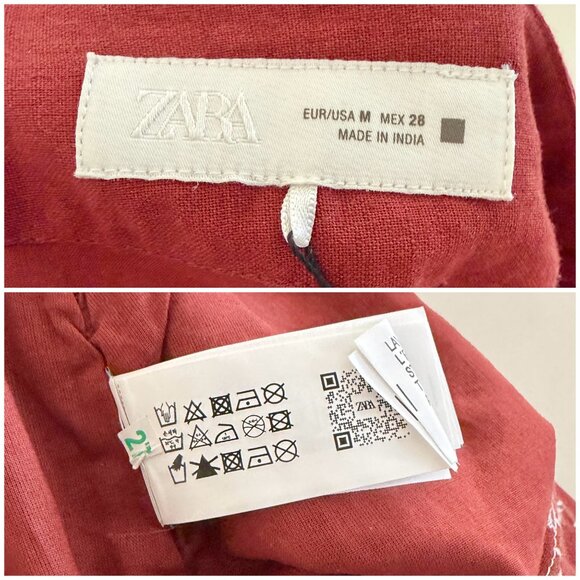🌞 ZARA Embroidered Bermuda Shorts Terracotta Rust Red Mirror Embellished Medium - Picture 12 of 15
